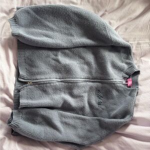 Gray Zip-Up Ribbed Knit Jacket